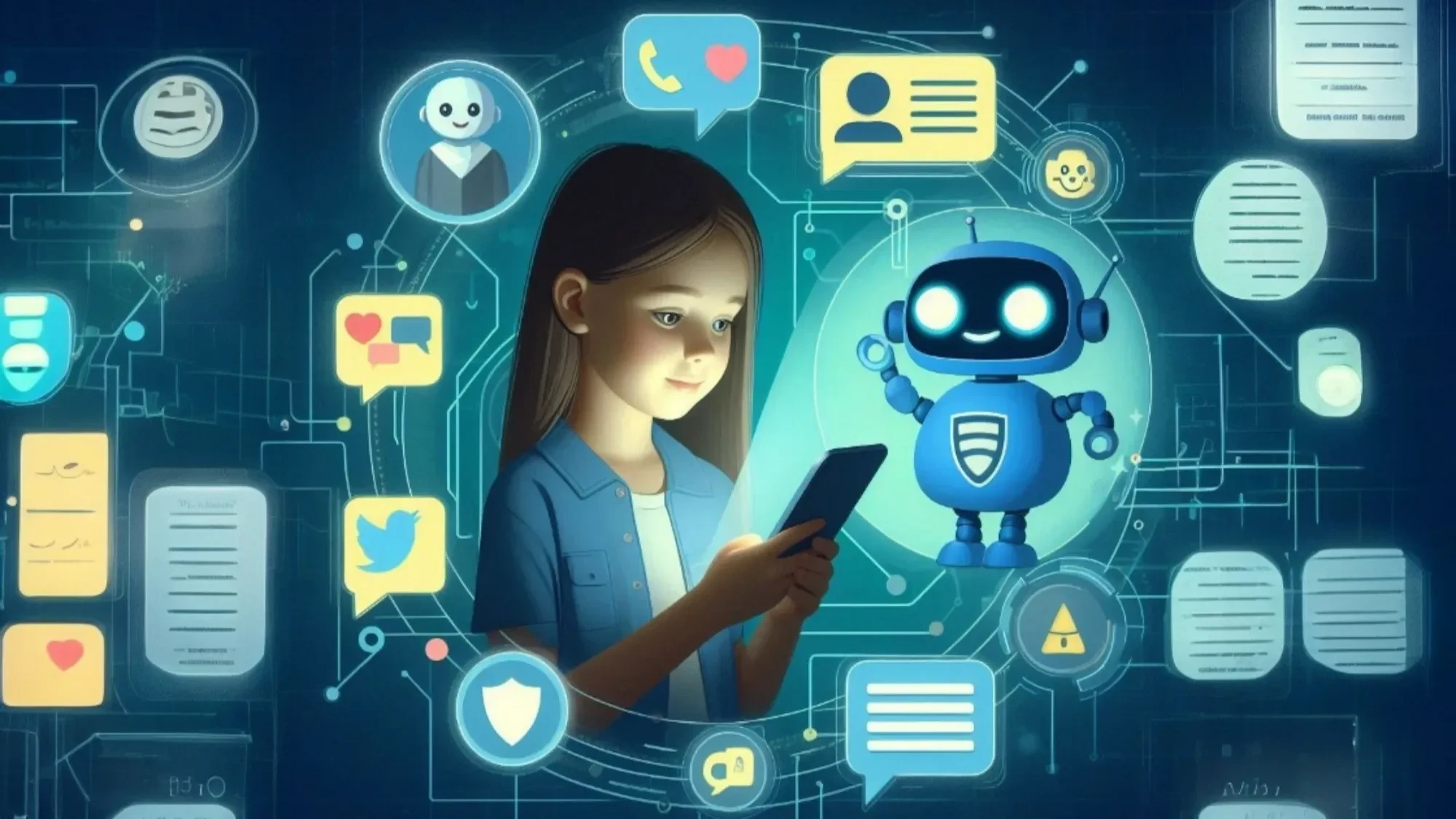 Ilustración para el artículo: ¿Es seguro Character AI para niños? Guía para padres